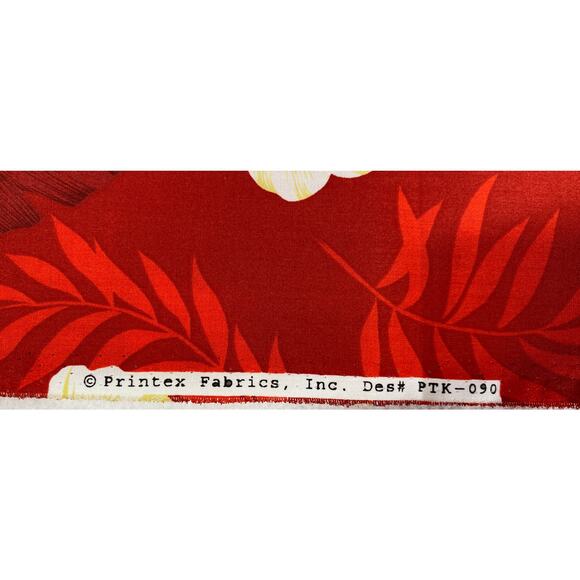 Printex Fabric Red Orange Hibiscus Tropical Print Fabric Vintage - Picture 4 of 6